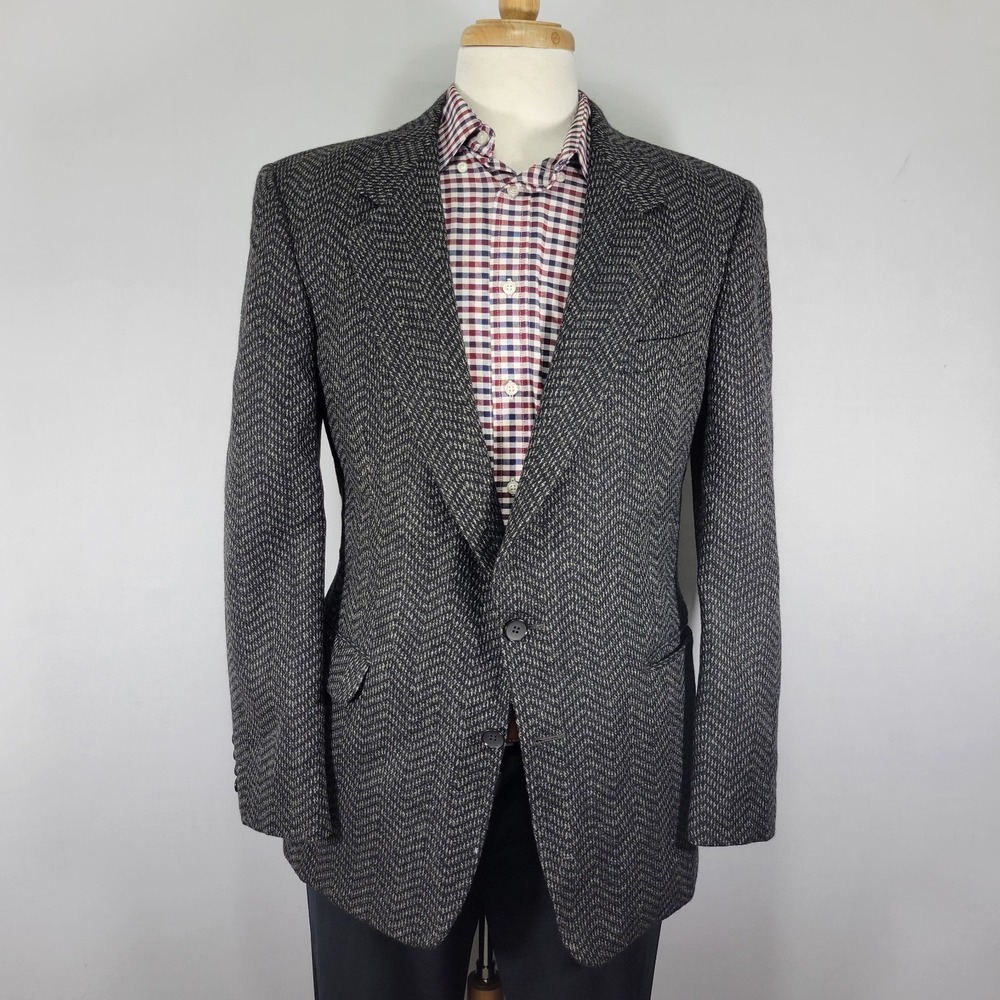Adolfo Saks Fifth Men's Sport Coat Blazer Two Button Gray Black Wool Size 40R
